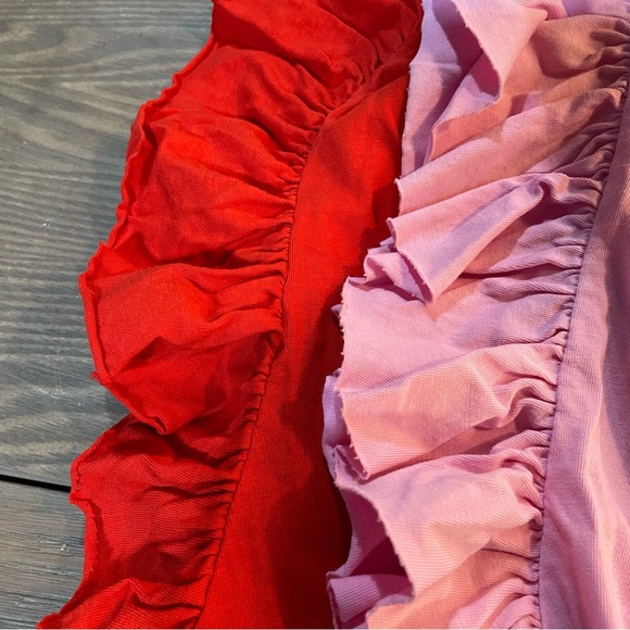 #0256 pkg of 2 Zara Red & Pink Short T’s w/Ruffle Cap Sleeves-M - Picture 3 of 5